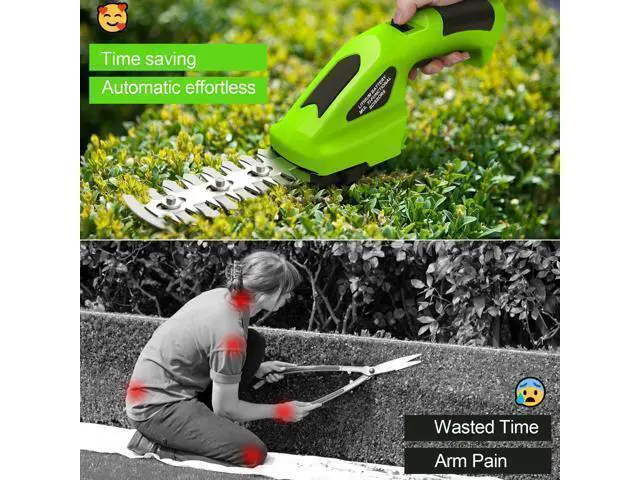 Alt view image 6 of 6 - 2 in 1 Handheld Hedge Trimmer Cordless & Grass Shear, 7.2V Electric Grass Trimmer Shrubbery Trimmer, Battery Bush Trimmer Hedge Shears/Grass Cutter Garden Tool for Lawn, Yard