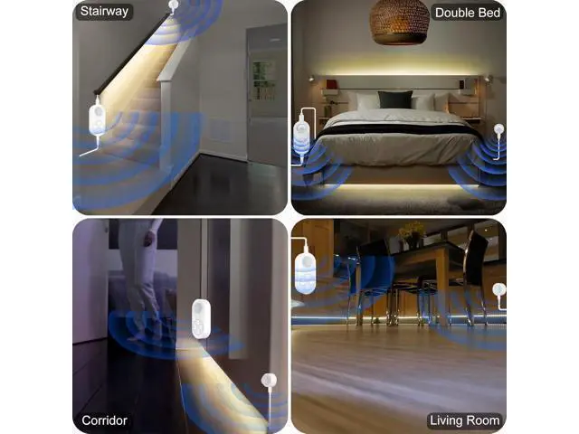 Alt view image 3 of 7 - Dual Motion Sensor Light Indoor - Plug-in Adjustable LED Step Stair Light Strip with Double Sensor Detection Timer & Dimmer for Staircase Hallway Bedroom (16.4FT 3000K Warm White)