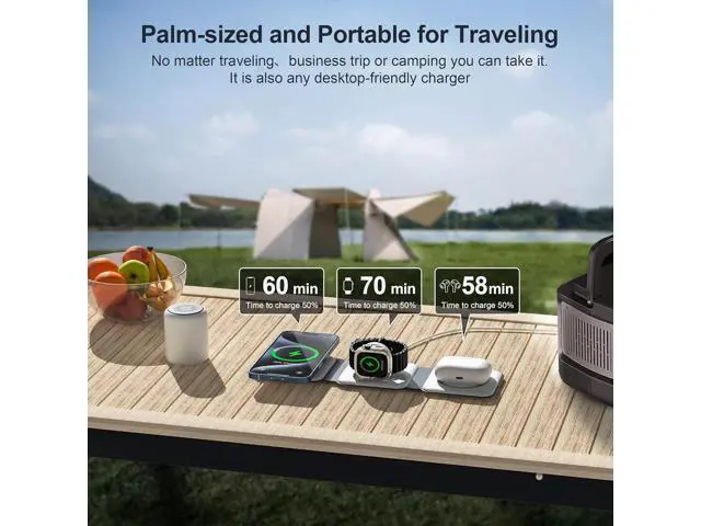 Alt view image 2 of 4 - 3 in 1 Charging Station for Multple Devices Foldable 3 in 1 Wireless Charger for Travel Nano Wireless Charging Station for iPhone16 15 14 13 12 Pro Max/Watch 10 9 8 7 6 5 4 3 Ultra/AirPod Pro