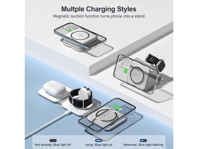Alt view image 3 of 4 - 3 in 1 Charging Station for Multple Devices Foldable 3 in 1 Wireless Charger for Travel Nano Wireless Charging Station for iPhone16 15 14 13 12 Pro Max/Watch 10 9 8 7 6 5 4 3 Ultra/AirPod Pro