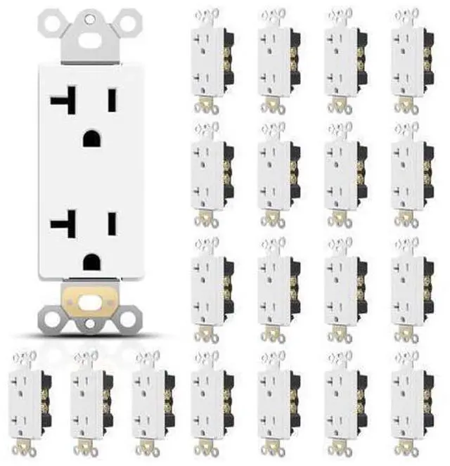 Main image of TOPELER 20Amp Decorator Receptacle Outlet, Standard Electrical Power Socket for Commercial and Residential, Non-Tamper Resistant, NEMA 5-20R, Self-Grounding, UL, White, 20 Pack