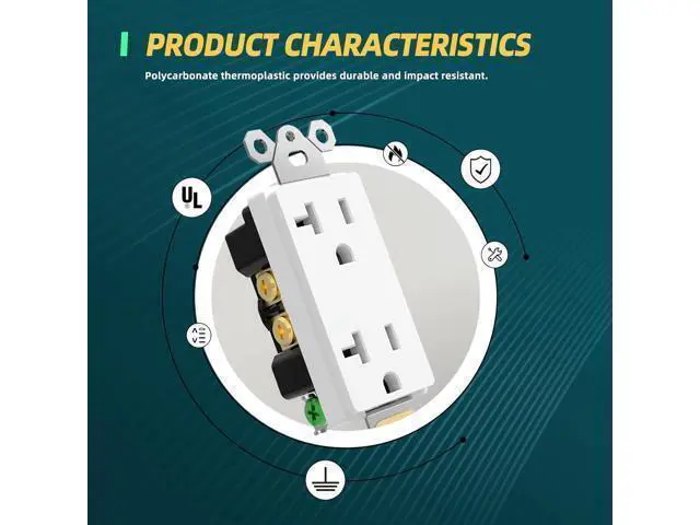 Alt view image 2 of 7 - TOPELER 20Amp Decorator Receptacle Outlet, Standard Electrical Power Socket for Commercial and Residential, Non-Tamper Resistant, NEMA 5-20R, Self-Grounding, UL, White, 20 Pack