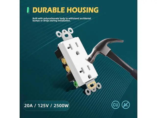 Alt view image 3 of 7 - TOPELER 20Amp Decorator Receptacle Outlet, Standard Electrical Power Socket for Commercial and Residential, Non-Tamper Resistant, NEMA 5-20R, Self-Grounding, UL, White, 20 Pack