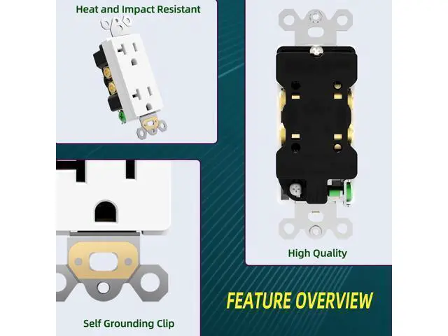 Alt view image 4 of 7 - TOPELER 20Amp Decorator Receptacle Outlet, Standard Electrical Power Socket for Commercial and Residential, Non-Tamper Resistant, NEMA 5-20R, Self-Grounding, UL, White, 20 Pack