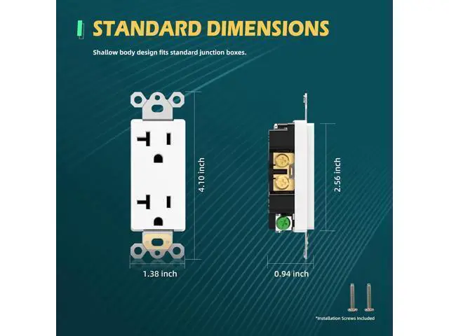 Alt view image 7 of 7 - TOPELER 20Amp Decorator Receptacle Outlet, Standard Electrical Power Socket for Commercial and Residential, Non-Tamper Resistant, NEMA 5-20R, Self-Grounding, UL, White, 20 Pack
