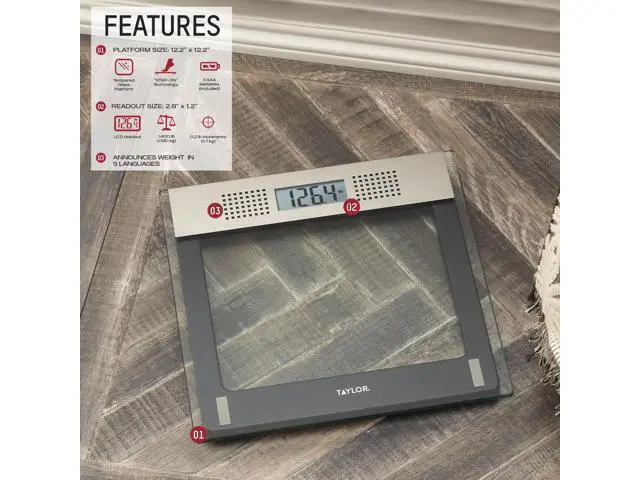 Alt view image 2 of 7 - Talking Bathroom Scale for Seniors, 440 lb Capacity Glass Digital Body Weight Scale with Loud Voice Readout, Gray
