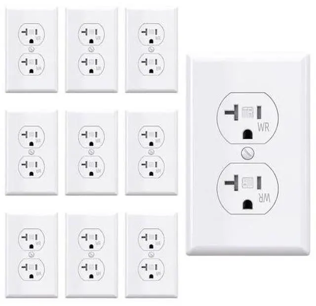 Main image of AIDA 20 Amps Outlets Duplex Electrical Receptacle Outlets,WR&TR, Wall Plate Included,Receptacle Wall Outlet,Residential,TR,3-Wire, Self-Grounding Clip, NEMA 5-20R,UL Listed 10 Pack, White
