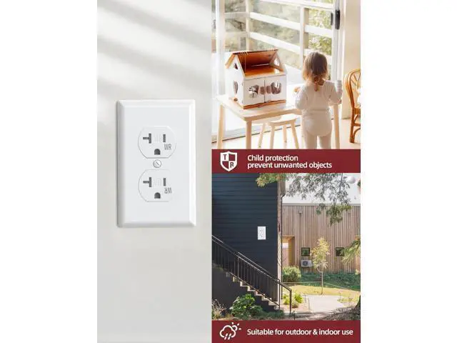 Alt view image 5 of 7 - AIDA 20 Amps Outlets Duplex Electrical Receptacle Outlets,WR&TR, Wall Plate Included,Receptacle Wall Outlet,Residential,TR,3-Wire, Self-Grounding Clip, NEMA 5-20R,UL Listed 10 Pack, White