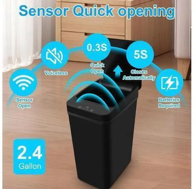 Alt view image 5 of 7 - 2 Pack Bathroom Trash can,Smart Touchless Trash Can,Automatic Motion Sensor Trash Bin with Lid,2.4 Gallon Garbage Can, Kitchen, Bathroom, Office, Bedroom Trash can (Black+Black)