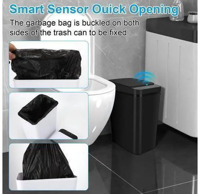 Alt view image 6 of 7 - 2 Pack Bathroom Trash can,Smart Touchless Trash Can,Automatic Motion Sensor Trash Bin with Lid,2.4 Gallon Garbage Can, Kitchen, Bathroom, Office, Bedroom Trash can (Black+Black)
