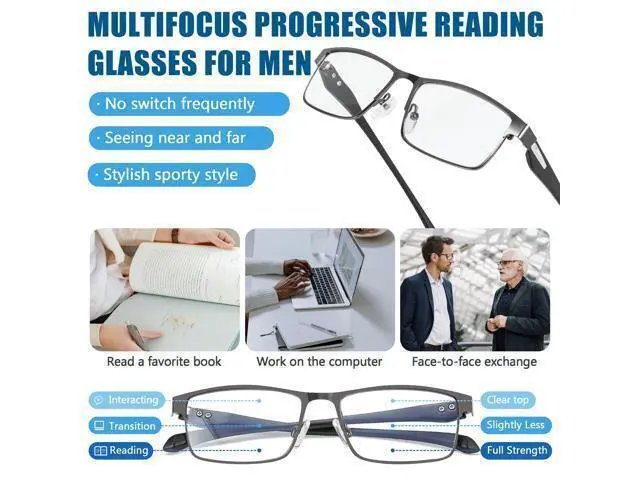Alt view image 3 of 5 - GHDBFMB Progressive Reading Glasses Photochromic Zero on Top Multifocus Readers TR90 Multifocal Transition Sunglasses 1.0