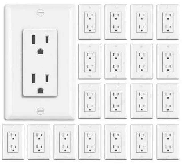 Main image of BESTTEN 20 Pack 15 Amp Decorator Wall Receptacle Outlet, Non-Tamper-Resistant, Wallplate Included, 15A/125V/1875W, UL Listed, White