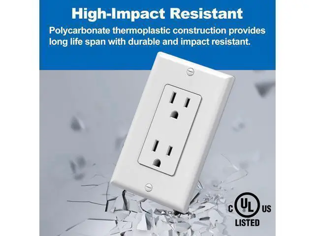 Alt view image 3 of 7 - BESTTEN 20 Pack 15 Amp Decorator Wall Receptacle Outlet, Non-Tamper-Resistant, Wallplate Included, 15A/125V/1875W, UL Listed, White