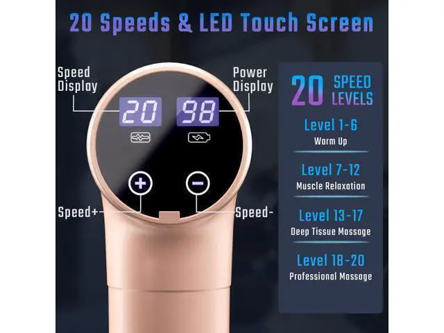 Alt view image 2 of 6 - Massage Gun Deep Tissue, Muscle Massage Gun with 9 Attachment Heads 20 Speeds & Silent Brushless Motor for Pain Relief, Handheld Percussion Back Massager Gun for Athletes(Pink)