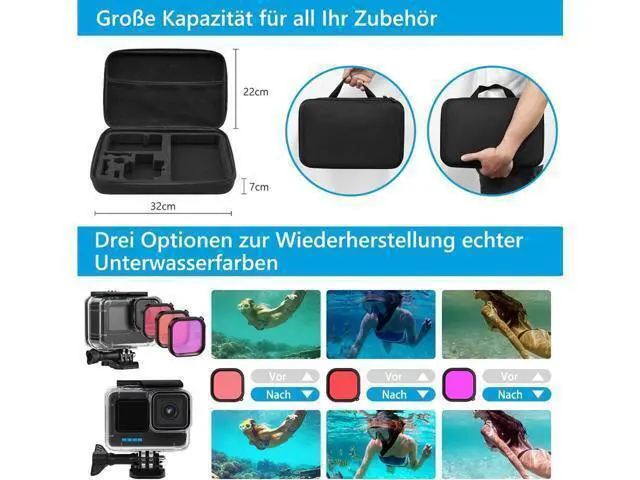 Alt view image 3 of 7 - BONAEVER Accessory Set Kit Bundle for GoPro Hero 12/11/10/9 Black Waterproof Protective Case Waterproof Housing Snorkelling Accessories Bicycle Mount Selfie Bar Head Strap for GoPro Hero 9 10 11 12