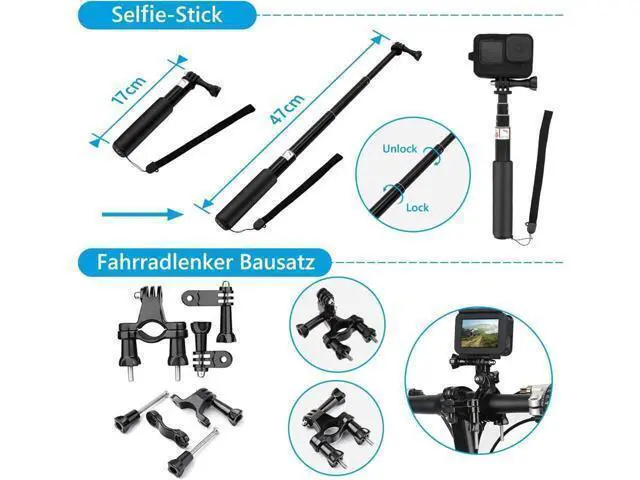 Alt view image 7 of 7 - BONAEVER Accessory Set Kit Bundle for GoPro Hero 12/11/10/9 Black Waterproof Protective Case Waterproof Housing Snorkelling Accessories Bicycle Mount Selfie Bar Head Strap for GoPro Hero 9 10 11 12