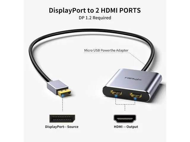Alt view image 3 of 6 - Displayport to Dual HDMI Adapter 4K 60Hz Display Port to hdmi Splitter for Dual Monitors Extended Display DP 1.2 to 2 HDMI Monitor for Computer Laptop Graphic Card MST Extend Mode for Windows Only
