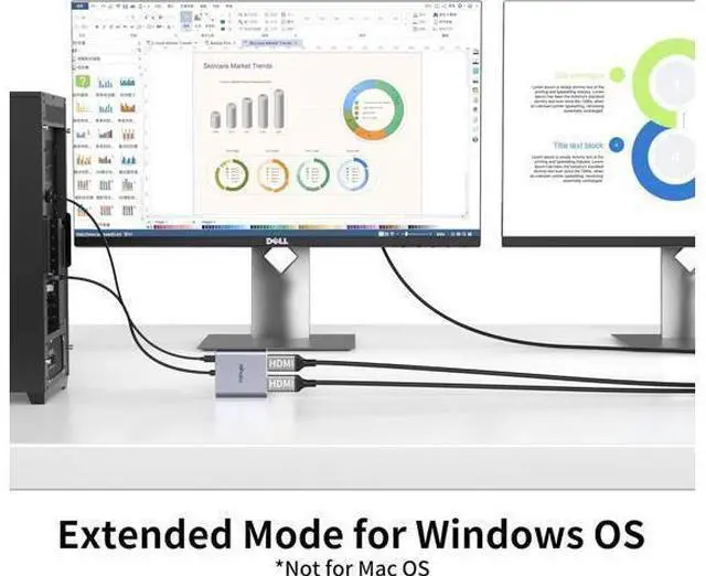 Alt view image 4 of 6 - Displayport to Dual HDMI Adapter 4K 60Hz Display Port to hdmi Splitter for Dual Monitors Extended Display DP 1.2 to 2 HDMI Monitor for Computer Laptop Graphic Card MST Extend Mode for Windows Only
