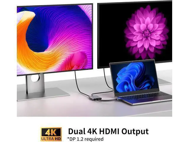 Alt view image 6 of 6 - Displayport to Dual HDMI Adapter 4K 60Hz Display Port to hdmi Splitter for Dual Monitors Extended Display DP 1.2 to 2 HDMI Monitor for Computer Laptop Graphic Card MST Extend Mode for Windows Only