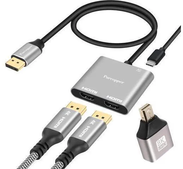 Main image of DisplayPort to Dual HDMI Adapter (Dual 4K@60Hz) DP Male to 2 HDMI Female 0.6 Feet Gaming