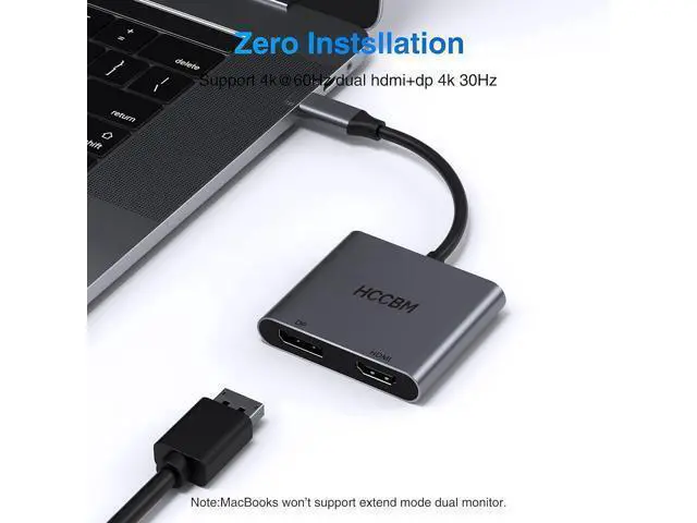 Alt view image 2 of 7 - USB C to DisplayPort(DP) and HDMI Adapter Dual Monitor Adapter for HP Surface Laptops Thunderbolt 3/USB C Type C to HDMI DP Hub Dongle 4K @60hz.