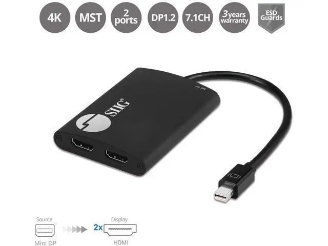 Alt view image 2 of 7 - SIIG 2-Port Mini DisplayPort 1.2 to 2 HDMI MST Hub Video Splitter, DisplayPort Daisy Chain Monitor, Not for MacOS, TAA Compliant (CE-DP0L11-S1)