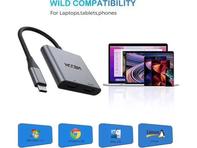 Alt view image 7 of 7 - USB C to DisplayPort(DP) and HDMI Adapter Dual Monitor Adapter for HP Surface Laptops Thunderbolt 3/USB C Type C to HDMI DP Hub Dongle 4K @60hz.