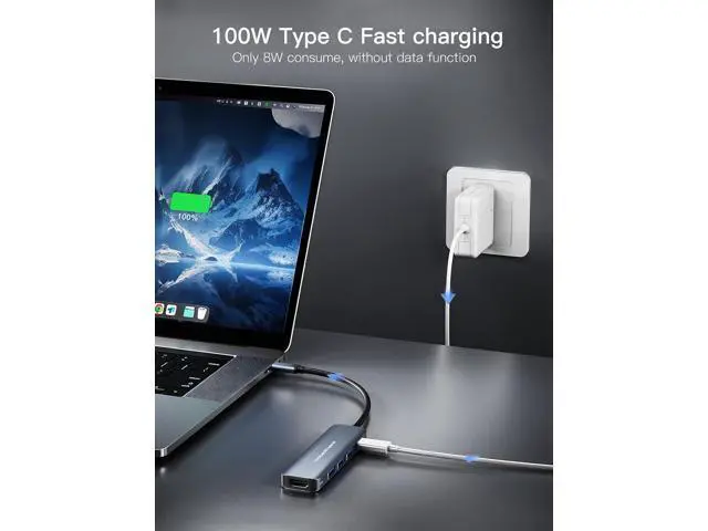 Alt view image 4 of 6 - USB C HUB USB-C Multiport Adapter 5 in 1 with 4K HDMI 100W Power Delivery 3 USB 3.0 Data Ports for MacBook Pro/Air iPad Pro/Air/Mini 6 and More