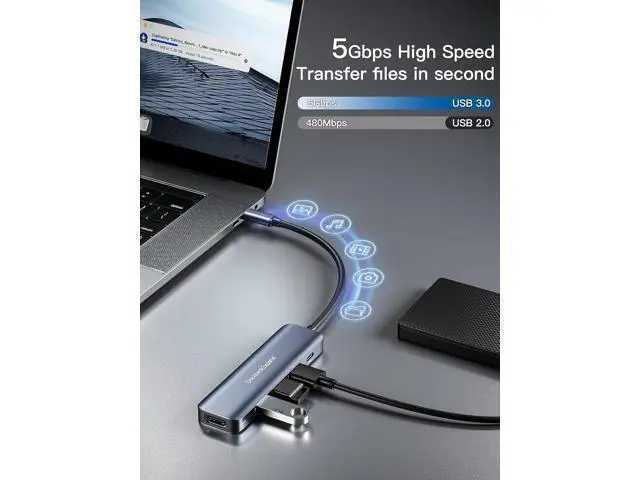 Alt view image 5 of 6 - USB C HUB USB-C Multiport Adapter 5 in 1 with 4K HDMI 100W Power Delivery 3 USB 3.0 Data Ports for MacBook Pro/Air iPad Pro/Air/Mini 6 and More