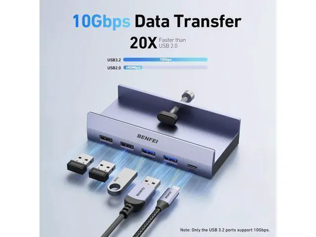 Alt view image 3 of 7 - 8-in-1 USB C Hub with Secure Clamp Features 4K@60Hz HDMI Gigabit Ethernet 100W PD 10Gbps 1x USB-C 2 x USB-A 3.2 2 x USB-A 2.0 Compatible with MacBook iPad Pro iMac S23 XPS17