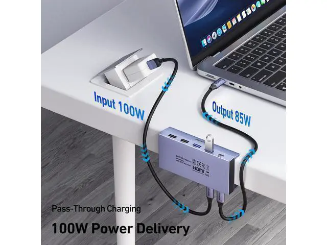 Alt view image 5 of 7 - 8-in-1 USB C Hub with Secure Clamp Features 4K@60Hz HDMI Gigabit Ethernet 100W PD 10Gbps 1x USB-C 2 x USB-A 3.2 2 x USB-A 2.0 Compatible with MacBook iPad Pro iMac S23 XPS17