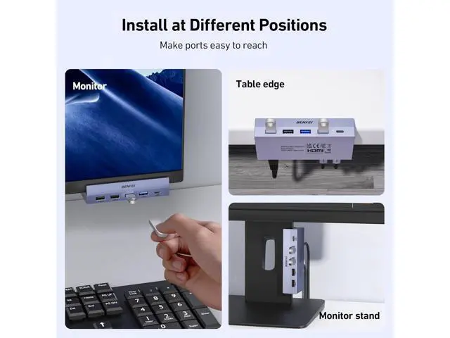 Alt view image 6 of 7 - 8-in-1 USB C Hub with Secure Clamp Features 4K@60Hz HDMI Gigabit Ethernet 100W PD 10Gbps 1x USB-C 2 x USB-A 3.2 2 x USB-A 2.0 Compatible with MacBook iPad Pro iMac S23 XPS17
