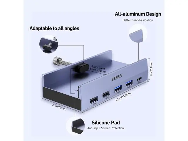 Alt view image 7 of 7 - 8-in-1 USB C Hub with Secure Clamp Features 4K@60Hz HDMI Gigabit Ethernet 100W PD 10Gbps 1x USB-C 2 x USB-A 3.2 2 x USB-A 2.0 Compatible with MacBook iPad Pro iMac S23 XPS17
