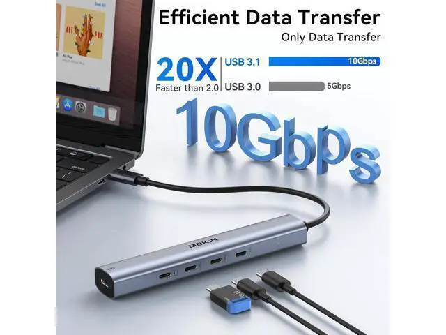 Alt view image 4 of 7 - USB C Hub 10Gbps USB C Splitter with 4K@60Hz Video Output 100W PD Charging Data Transfer USB4 Multiport Dongle for MacBook Pro iPad Pro and Type-C Devices