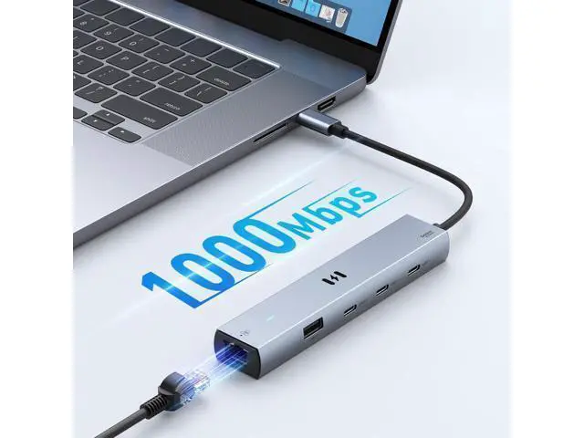 Alt view image 6 of 7 - Selore 10Gbps USB C Hub Multiport Adapter Ethernet Adapter with 4K@60Hz HDMI Gigabit Ethernet 3 USB C Ports 100W PD USBC Dongle for MacBook Pro Air iPad HP etc
