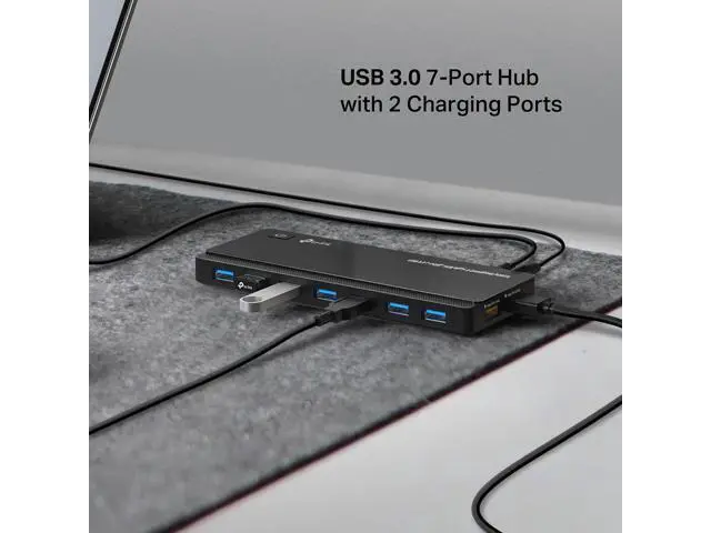 Alt view image 2 of 7 - Powered USB Hub 3.0 with 7 USB 3.0 Data Ports and 2 Smart Charging USB Ports. Compatible with Windows Mac Chrome & Linux OS with Power On/Off Button 12V/4A Power Adapter(UH720)