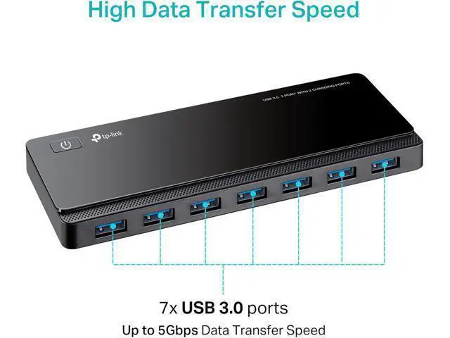 Alt view image 3 of 7 - Powered USB Hub 3.0 with 7 USB 3.0 Data Ports and 2 Smart Charging USB Ports. Compatible with Windows Mac Chrome & Linux OS with Power On/Off Button 12V/4A Power Adapter(UH720)