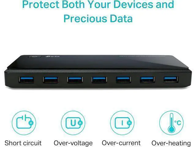 Alt view image 6 of 7 - Powered USB Hub 3.0 with 7 USB 3.0 Data Ports and 2 Smart Charging USB Ports. Compatible with Windows Mac Chrome & Linux OS with Power On/Off Button 12V/4A Power Adapter(UH720)