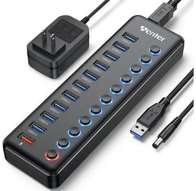 Main image of Powered USB Hub Wenter 11-Port USB Splitter Hub (10 Faster Data Transfer Ports+ 1 Smart Charging Port) with Individual LED On/Off Switches USB Hub 3.0 Powered with Power Adapter for Mac PC