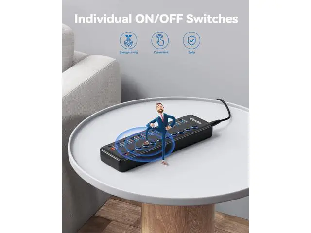 Alt view image 4 of 7 - Powered USB Hub Wenter 11-Port USB Splitter Hub (10 Faster Data Transfer Ports+ 1 Smart Charging Port) with Individual LED On/Off Switches USB Hub 3.0 Powered with Power Adapter for Mac PC