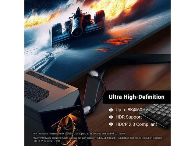 Alt view image 5 of 6 - DisplayPort 2.0 Male to HDMI 2.1 Female Active Adapter 8K 60Hz 4K UHD 120Hz High Refresh 10 bit Color HDR and Eyefinity Support *HDMI Cable Required (DP 2.0 to HDMI 2.1)