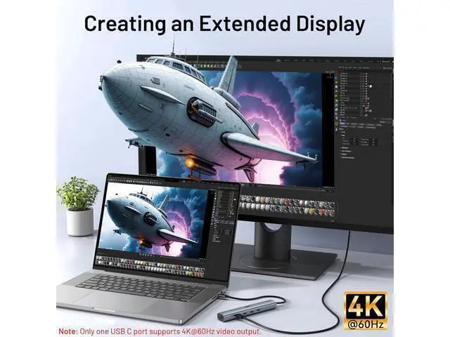 Alt view image 3 of 7 - 10Gbps USB C Hub with 4K@60Hz Video Display Selore 5 Ports USB C Splitter C Port Data Transfer 100W PD-in Charging Dongle Multiport Adapter for MacBook Pro iPad HP and More