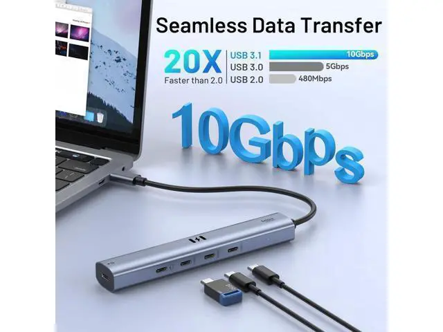 Alt view image 4 of 7 - 10Gbps USB C Hub with 4K@60Hz Video Display Selore 5 Ports USB C Splitter C Port Data Transfer 100W PD-in Charging Dongle Multiport Adapter for MacBook Pro iPad HP and More