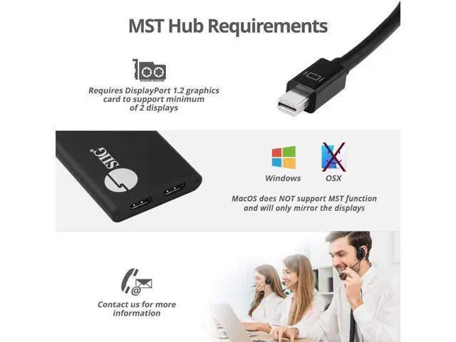 Alt view image 6 of 7 - SIIG 2-Port Mini DisplayPort 1.2 to 2 HDMI MST Hub Video Splitter, DisplayPort Daisy Chain Monitor, Not for MacOS, TAA Compliant (CE-DP0L11-S1)