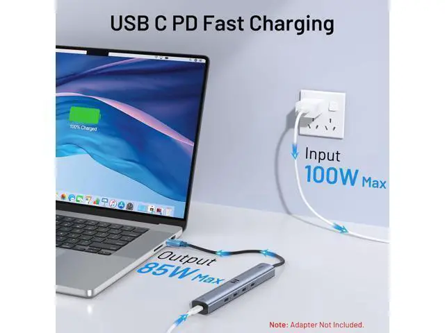 Alt view image 5 of 7 - 10Gbps USB C Hub with 4K@60Hz Video Display Selore 5 Ports USB C Splitter C Port Data Transfer 100W PD-in Charging Dongle Multiport Adapter for MacBook Pro iPad HP and More