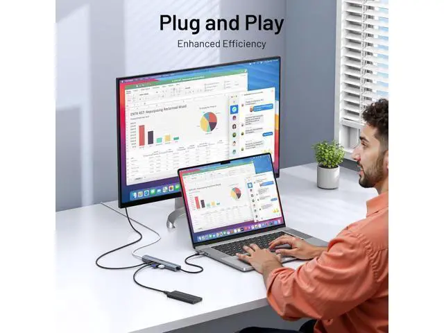 Alt view image 6 of 7 - 10Gbps USB C Hub with 4K@60Hz Video Display Selore 5 Ports USB C Splitter C Port Data Transfer 100W PD-in Charging Dongle Multiport Adapter for MacBook Pro iPad HP and More