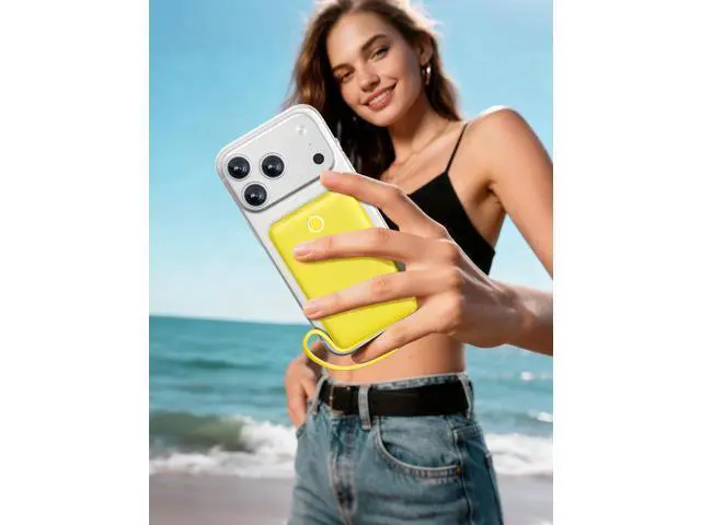Alt view image 7 of 7 - 10000mAh Mini Portable Charger with Built in Cable Pocket Size Power Bank Travel External Battery Pack for Phone 3 Output USB Type C Cord Clutch Compatible with iPhone Yellow