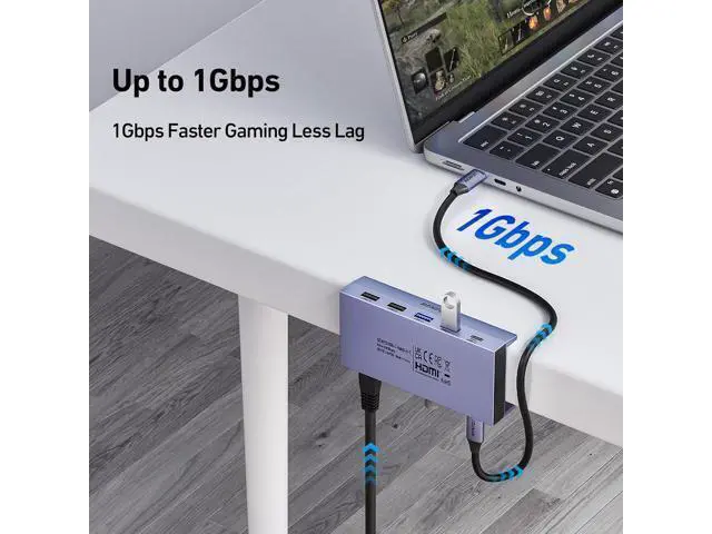 Alt view image 4 of 7 - 8-in-1 USB C Hub with Secure Clamp Features 4K@60Hz HDMI Gigabit Ethernet 100W PD 10Gbps 1x USB-C 2 x USB-A 3.2 2 x USB-A 2.0 Compatible with MacBook iPad Pro iMac S23 XPS17