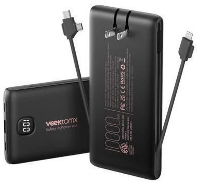 Main image of Portable Charger Power Bank Built in Cables and Wall Plug, 10000mAh iPhone Battery Pack Fast Charging, USB C External Slim Power Bank, Travel Essentials Compatible with iPhone 17 16 15 14 iPad, Black