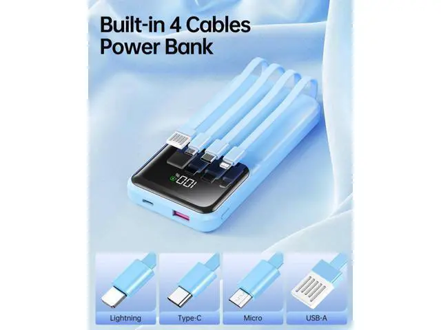 Alt view image 2 of 7 - Portable Charger with Built in Cable - 20000mAh Fast Charging 22.5W Power Bank USB C LED Display Slim Battery Pack 5 Outputs & 3 Inputs for Travel Essentials iPhone Android Phones Tablets